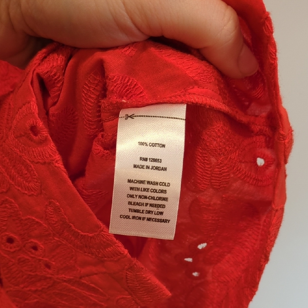 Cottage Prairie Summer Boho Calypso St. Barth Red Lace Eyelet Cotton Top Medium - Picture 4 of 5